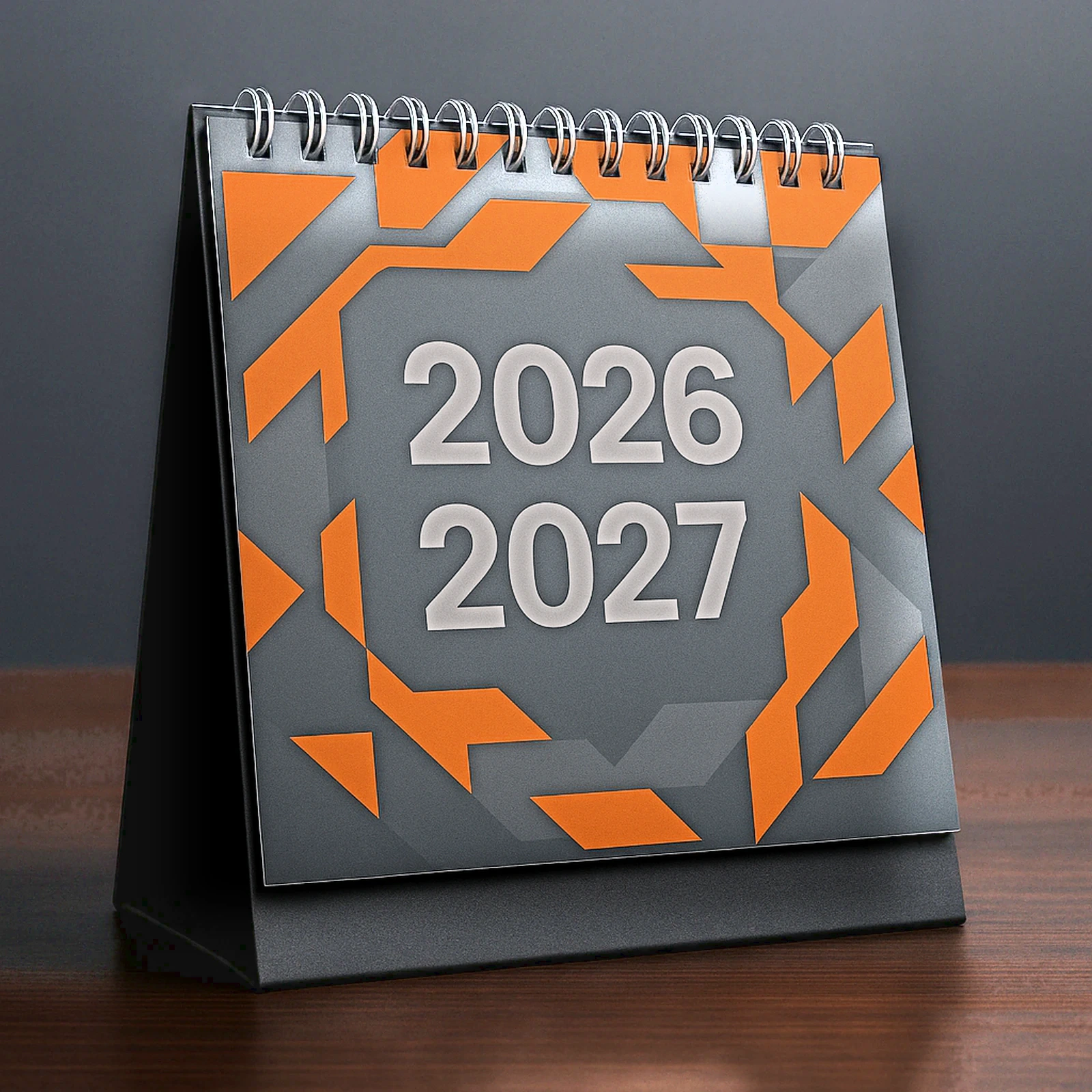Calendário bienal 2026/2027 personalizado com wire-o sobre mesa